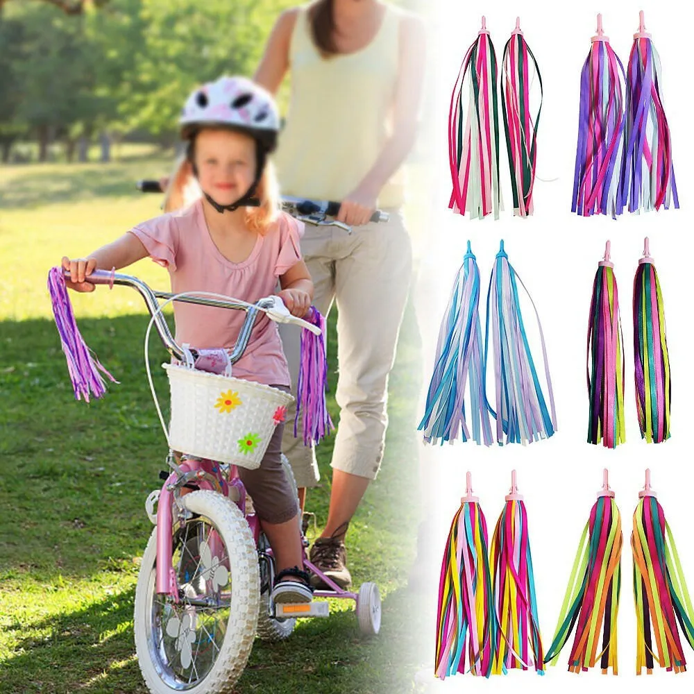 2 PCS Kid's Rainbow Bike Streamers For Girls Boys Children's Tassel Scooters Ribbons Bike Handlebar Streamers Ribbons