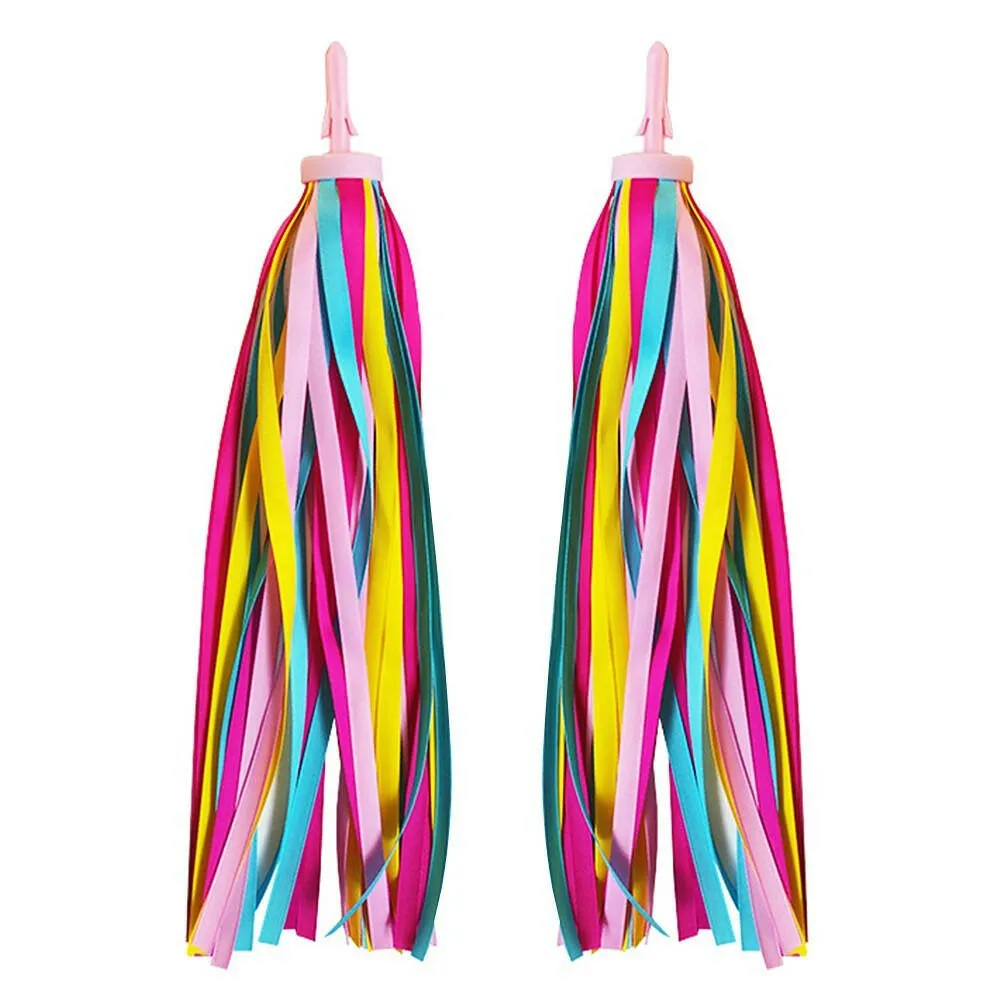 2 PCS Kid's Rainbow Bike Streamers For Girls Boys Children's Tassel Scooters Ribbons Bike Handlebar Streamers Ribbons