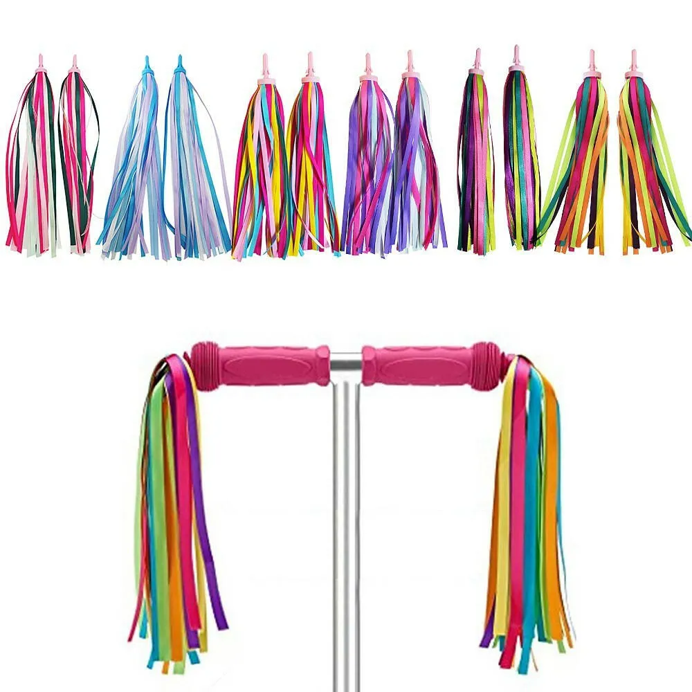 2 PCS Kid's Rainbow Bike Streamers For Girls Boys Children's Tassel Scooters Ribbons Bike Handlebar Streamers Ribbons