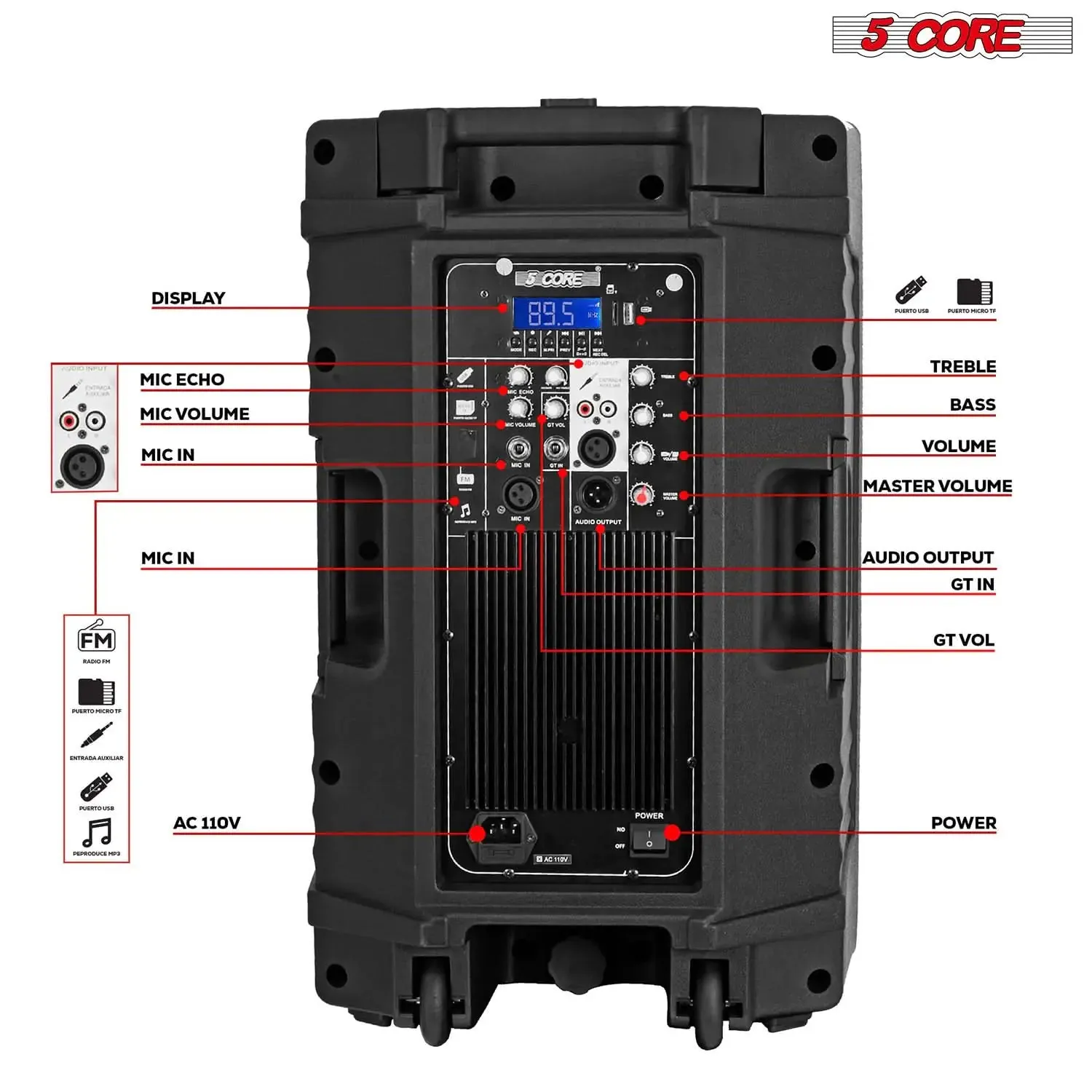 5Core DJ Bluetooth Party Speaker 12 inch Karaoke PA System   2 Wireless Microphone