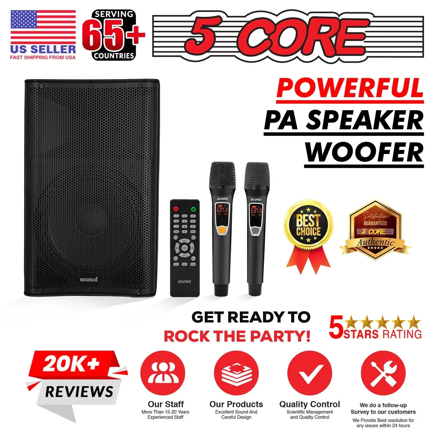 5Core DJ Bluetooth Party Speaker 12 inch Karaoke PA System   2 Wireless Microphone