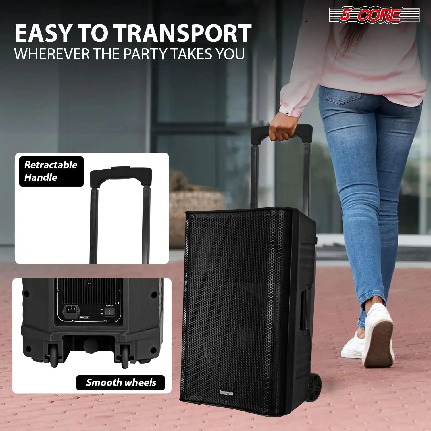 5Core DJ Bluetooth Party Speaker 12 inch Karaoke PA System   2 Wireless Microphone