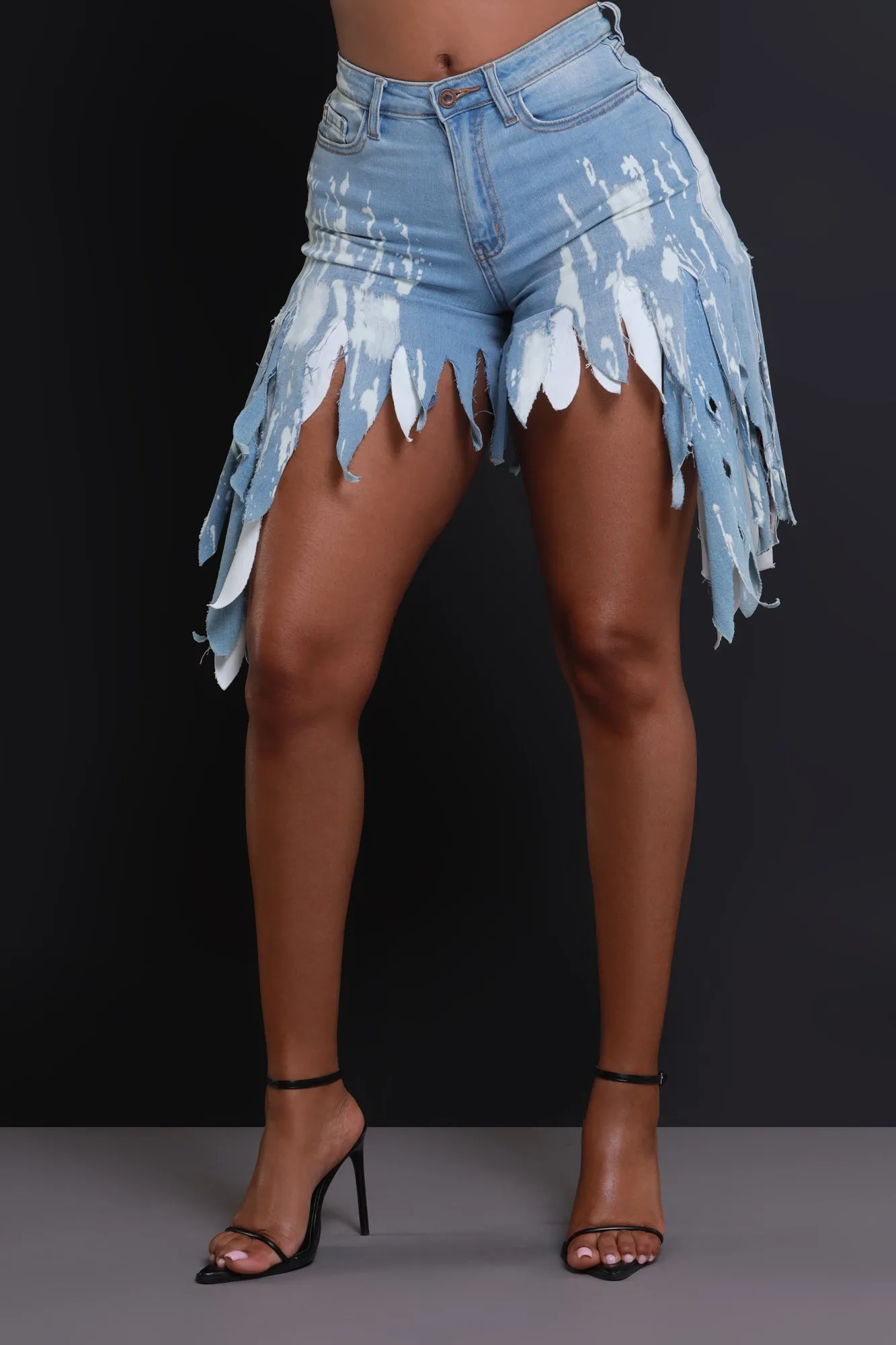 Between The Lines Cut Up Denim Shorts - Blue