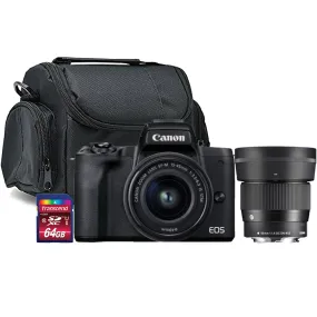 Canon EOS M50 Mark II Mirrorless Camera with 15-45mm   Sigma 56mm f/1.4 DC DN Lens Accessory Kit