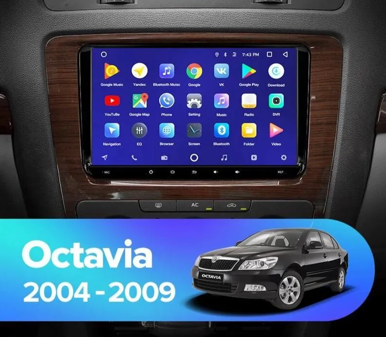 Car Dealz 9" Android 10.0 Skoda Octavia 2 2004-2009 In Dash Plus OEM Fascia