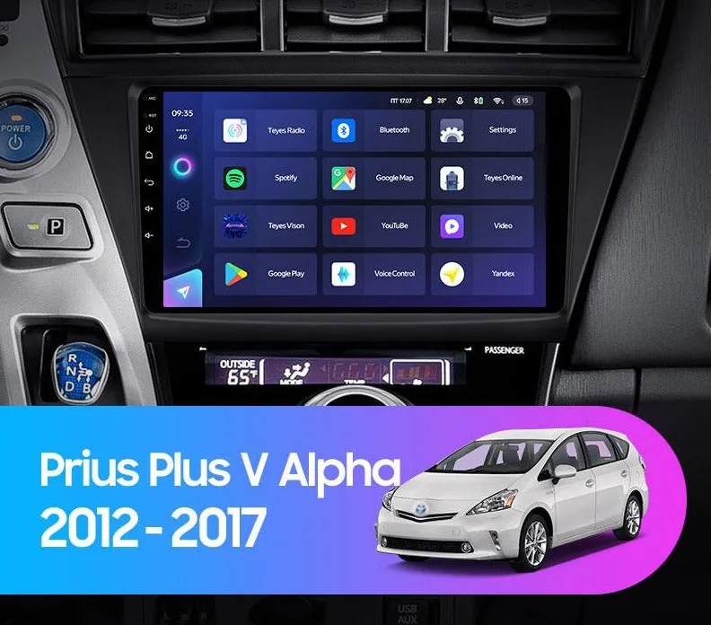 Car Dealz Elite 4G Data Model 10.2" Android 12.0 For Toyota Prius Plus V Alpha 2012 - 2017 In Dash Plus OEM Fascia