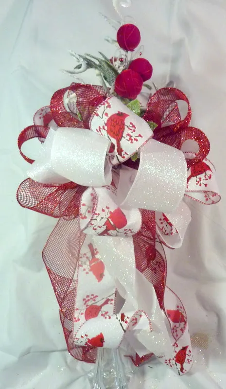 Cardinal Ribbon Tree topper, 360 degree Bow Tree Topper