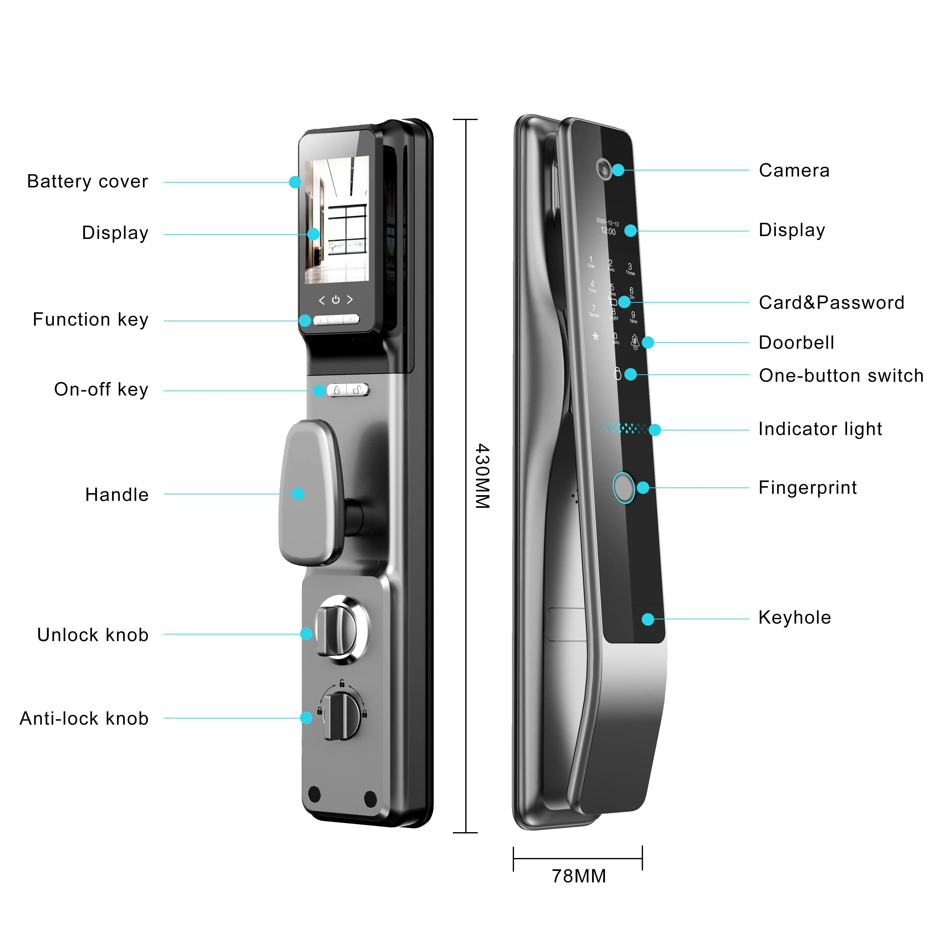 CRUDE BRONZE | Smart  Biometric Fingerprint Door Lock Built-in HD Camera & Doorbell Remote App Control