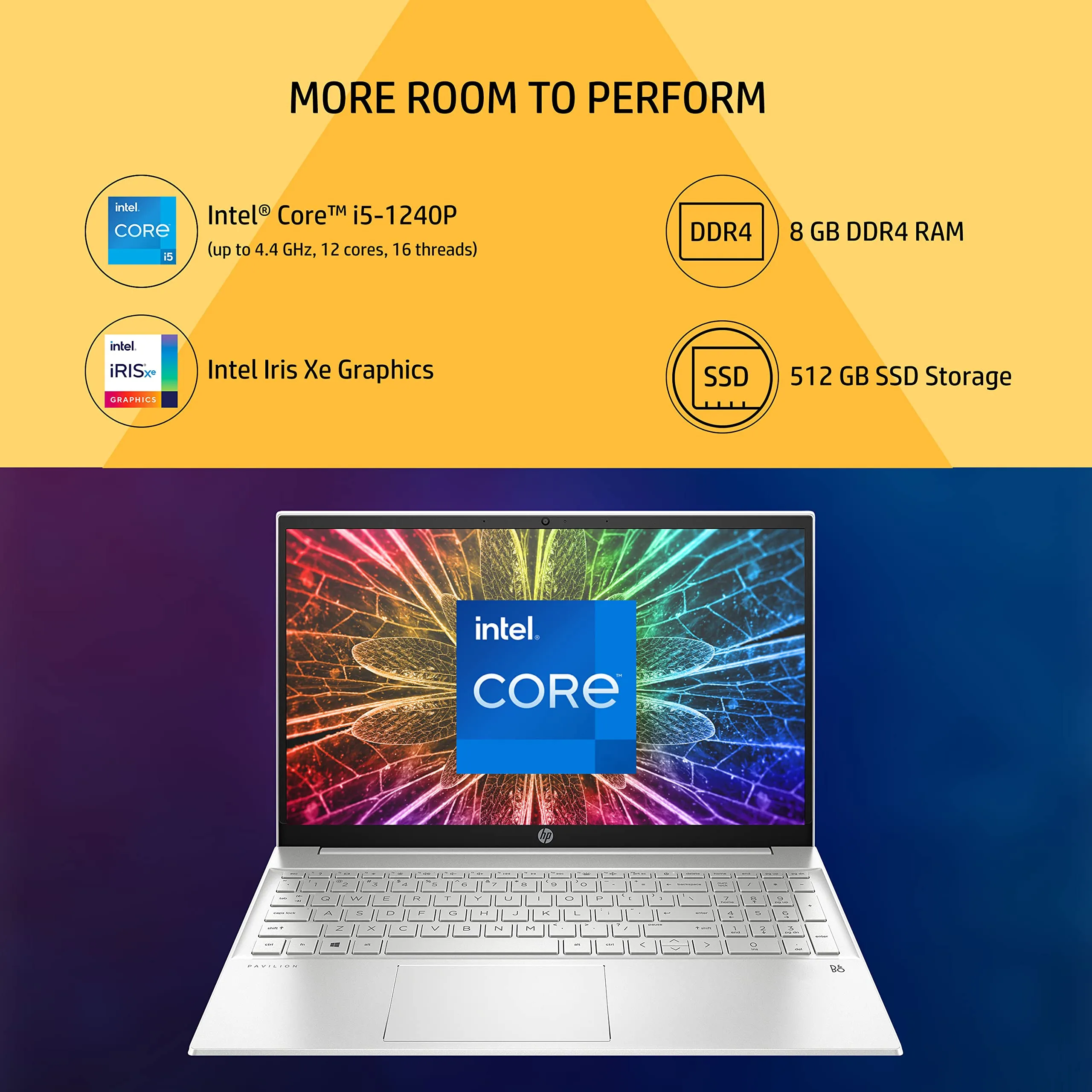 HP Pavilion 15 12Th Gen Intel Core I5 8Gb Sdram/512Gb Ssd 15.6 Inches Fhd,IPS,Micro-Edge Display/Intel Iris Xe Graphics/B&O/Windows 11 Home/Ms Office 2021/Fast Charge/1.75Kg, 15-Eg2009Tu, Silver