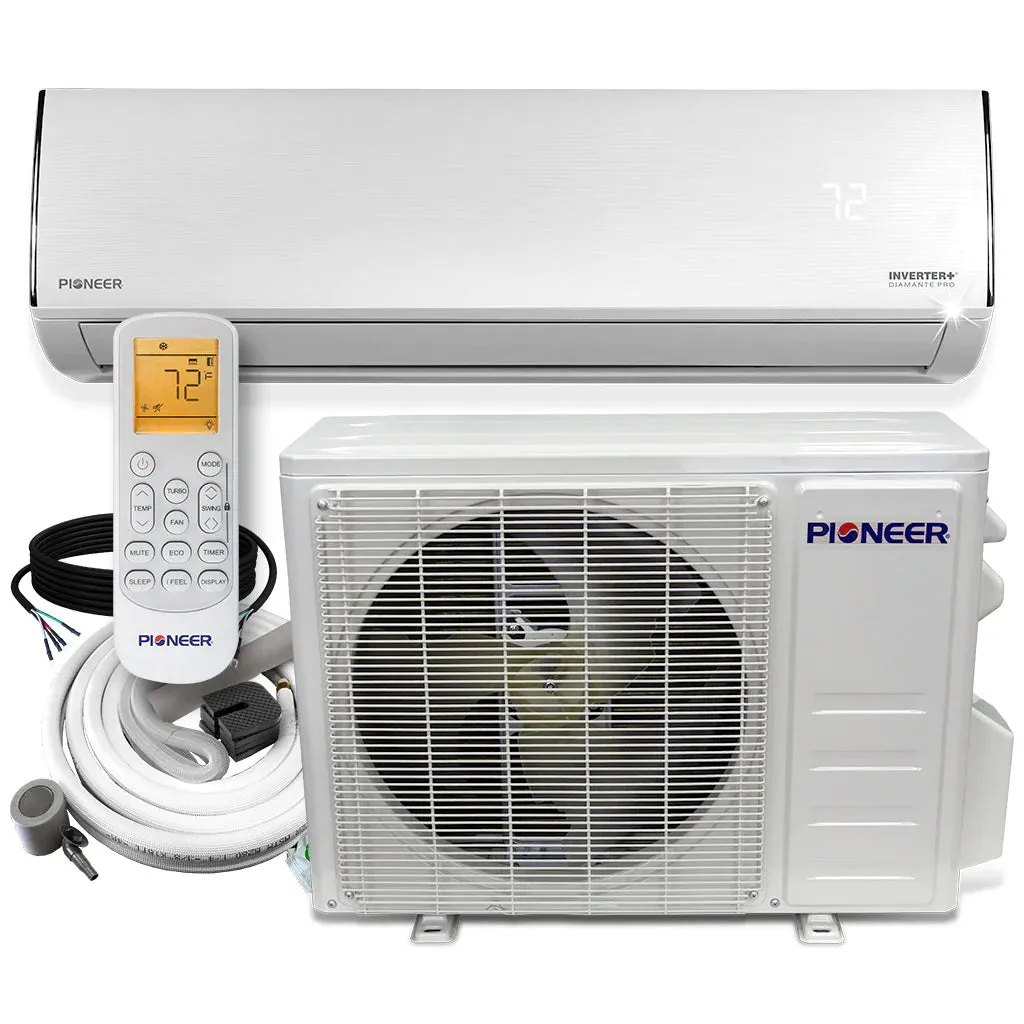 Pioneer® Diamante Pro Series 12,000 BTU 19 SEER2 Ductless Mini-Split Air Conditioner Inverter  Heat Pump Full Set 115V with 16 Ft. Kit