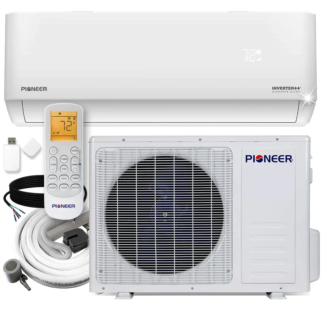 Pioneer® Diamante Ultra 24,000 BTU 20 SEER2 Ductless Mini-Split Inverter   Energy-Star Wi-Fi Air Conditioner Heat Pump Full Set 230V with 16 Ft. Kit