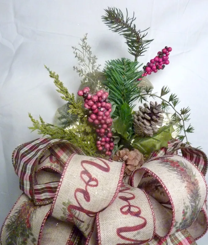 Ribbon Christmas Tree topper, Burgundy and Green Noel Ribbon tree topper.