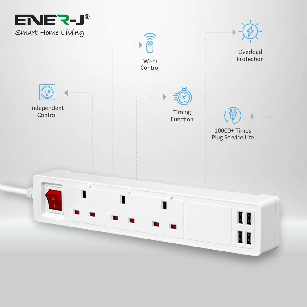 Smart Power Strip, WiFi Plug Surge Protector with 3 AC Outlets and 4 USB Ports, Smart Extension Lead Compatible with Alexa, Google Home