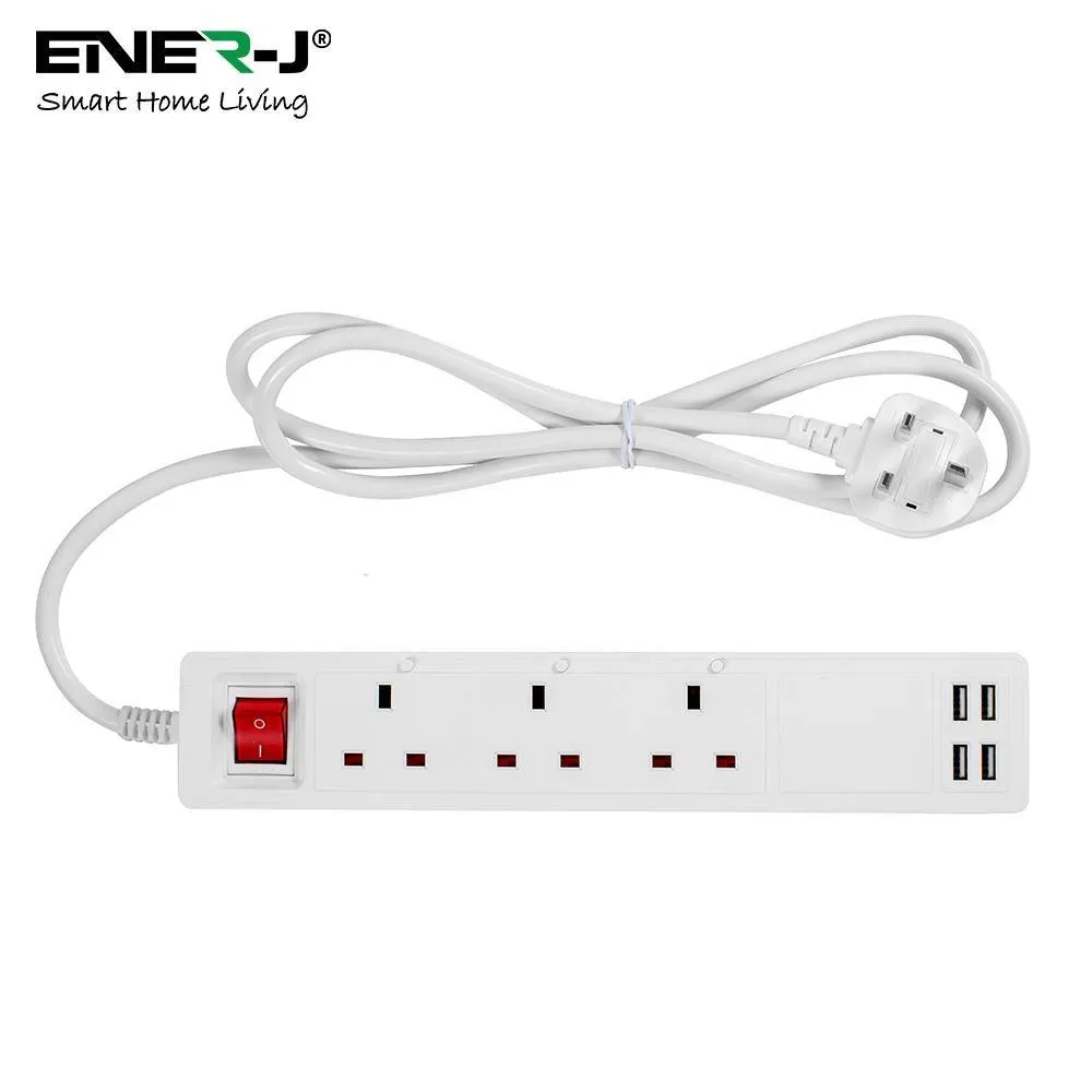 Smart Power Strip, WiFi Plug Surge Protector with 3 AC Outlets and 4 USB Ports, Smart Extension Lead Compatible with Alexa, Google Home