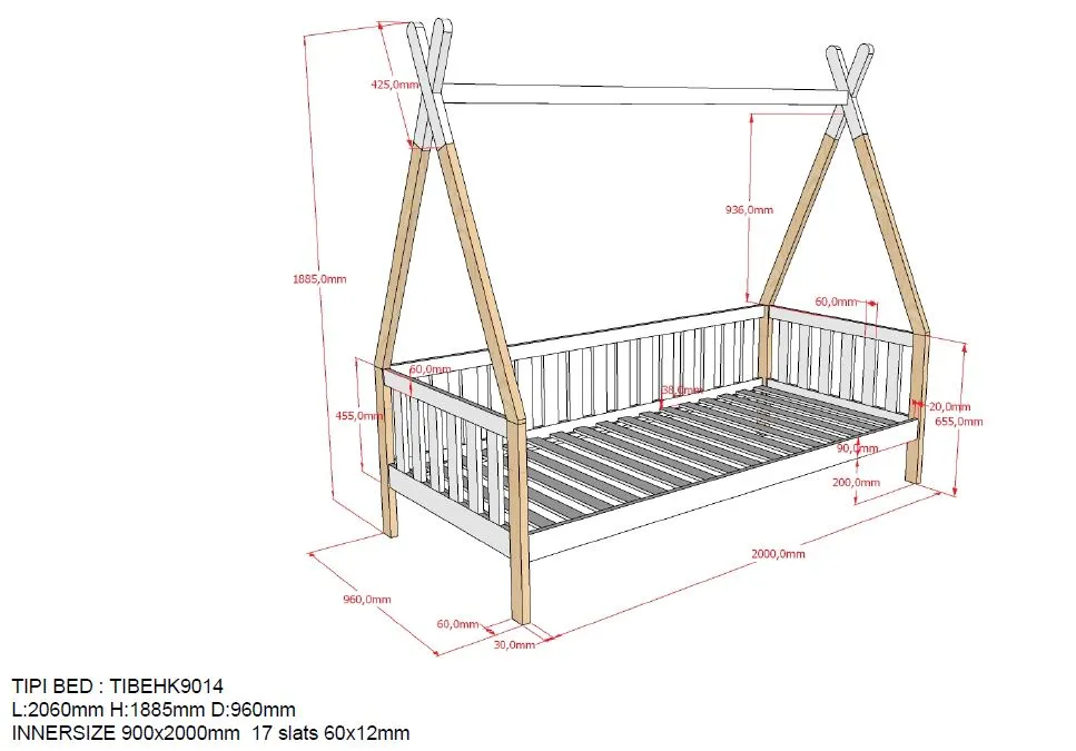 Tipi Single Bed with Fence